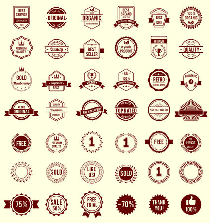 Vector Variety Design Maroon Retro Vintage Badges Isolated on White Backgroundのイラスト素材
