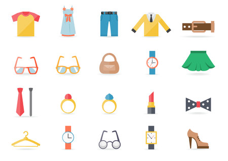 Various Clothing and Accessory Themed Graphic Icons on White Backgroundのイラスト素材