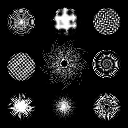 Vector Circular Unique Abstract grunge drawing textures Isolated on Black Backgroundのイラスト素材