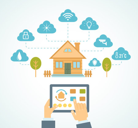vector illustration concept of smart house technology system with centralized controlのイラスト素材