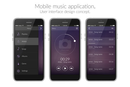 Mobile music application user interface design concept isolated on white background flat vector illustrationのイラスト素材