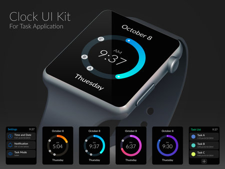 Mobile watch ui kit design concept for task application flat isolated vector illustrationのイラスト素材