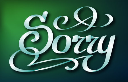 Calligraphic inscription design concept with handwritten beautiful Sorry word on green background isolated vector illustrationのイラスト素材