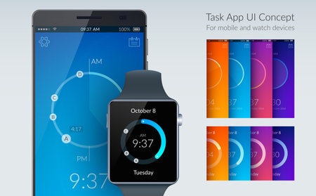 Task app ui design concept for mobile and watch devices on light background flat vector illustrationのイラスト素材