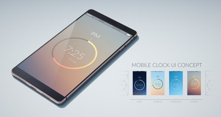 Mobile clock colorful ui design concept on light background flat vector illustrationのイラスト素材