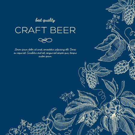Abstract natural hand drawn template with beer hop plants on blue background vector illustrationのイラスト素材