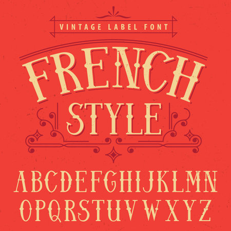 French style Label Font poster good to use in any vintage style vector illustrationのイラスト素材