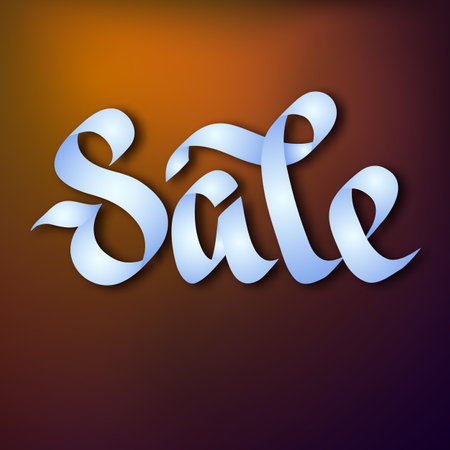 Typographical advertising concept with elegant calligraphic Sale ribbon inscription on blurred background isolated vector illustrationのイラスト素材