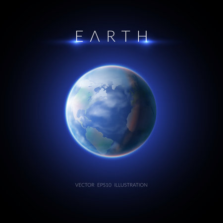 Earth image with description on dark background flat vector illustrationのイラスト素材