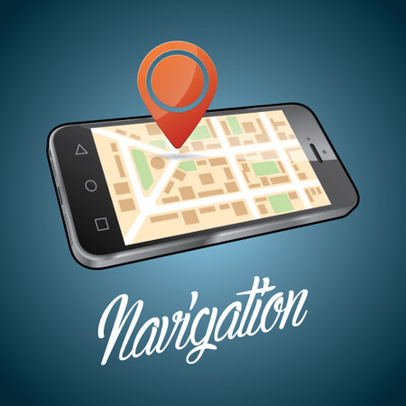 Smartphone Device Design Poster with digital object and word navigation vector illustrationのイラスト素材