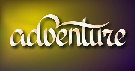 Typographical word template with handwritten stylish Adventure inscription on light background isolated vector illustrationのイラスト素材
