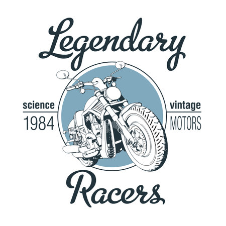 Legendary Racers Poster with motorcycle and words vintage motors vector illustrationのイラスト素材