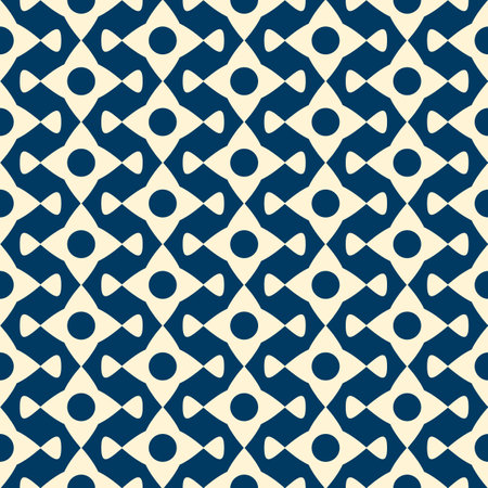 Modern dichromatic seamless pattern with vertical chains composed of polygon and circle links flat vector illustrationのイラスト素材