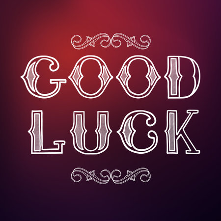 Typographic quote template with calligraphic stylized Good Luck inscription on blurred background isolated vector illustrationのイラスト素材