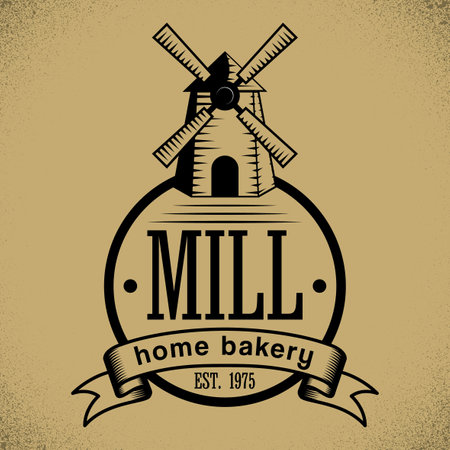 Bakery Stylish Poster with cartoon of mill on beige background vector illustrationのイラスト素材