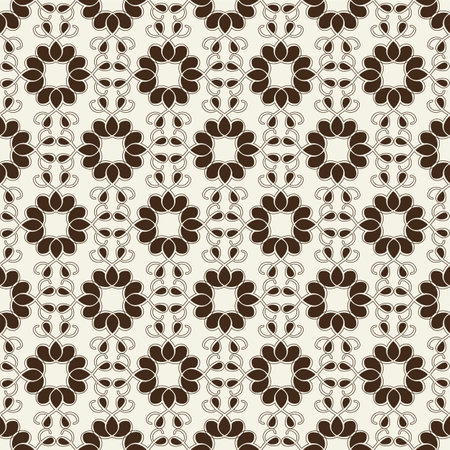 Monochrome seamless pattern with mosaic geometrical ornament composed of petals and swirls flat vector Illustrationのイラスト素材