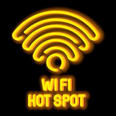 Wireless Network Symbol Concept with Wi Fi hot spot on black background vector illustrationのイラスト素材