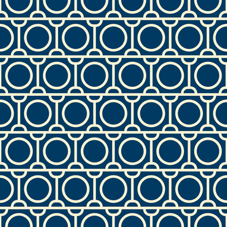 Modern abstract linear seamless pattern with horizontal chains composed of lines and circles flat vector illustrationのイラスト素材