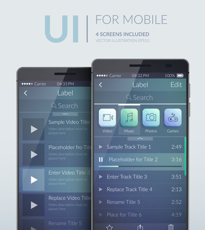 UI design concept for mobile phone on light background flat vector illustrationのイラスト素材