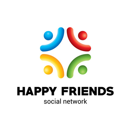 Happy Friends Poster with information about social network with colorful elements vector illustrationのイラスト素材