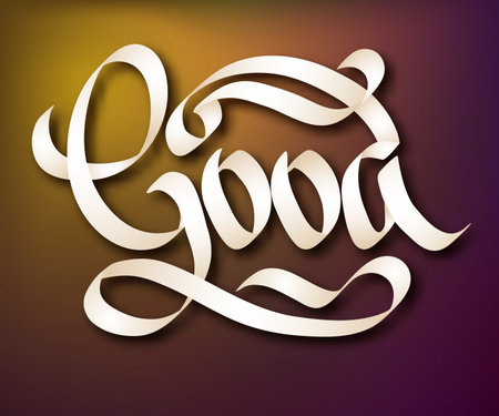 Calligraphic inscription design concept with elegant beautiful Good ribbon word on blurred background isolated vector illustrationのイラスト素材