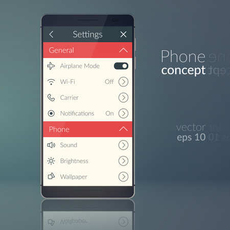 Phone design concept with flat user interface menu on glossy background isolated vector illustrationのイラスト素材