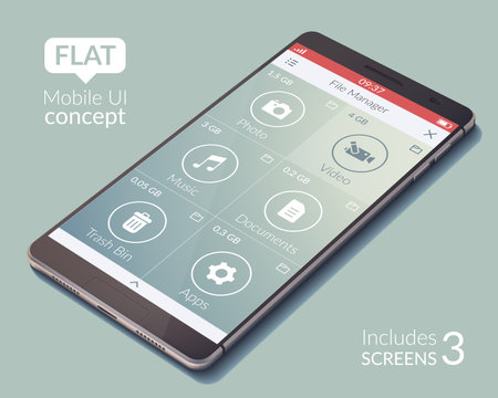 Flat design mobile application interface ui concept on grey background vector illustrationのイラスト素材