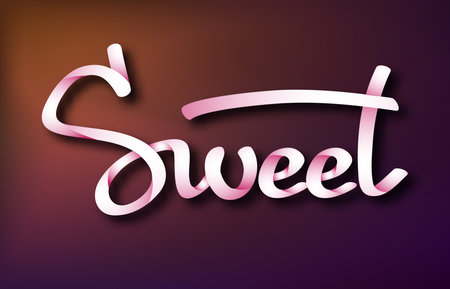 Typographical abstract template with elegant calligraphic Sweet ribbon inscription on blurred background isolated vector illustrationのイラスト素材