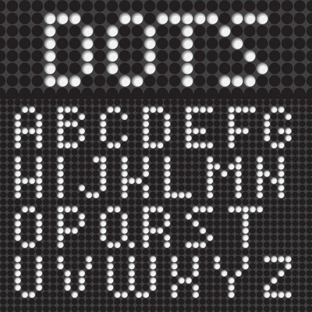 Dots Font Poster with white colored letters from alphabet on black background vector illustrationのイラスト素材