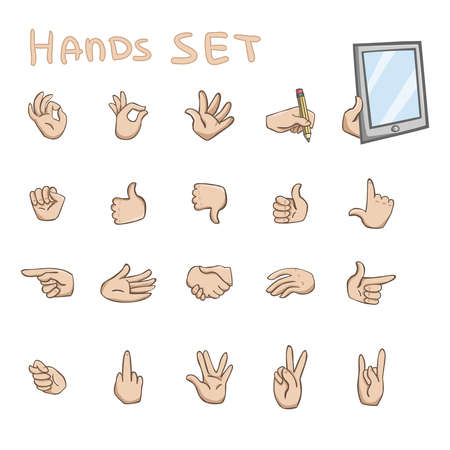 Hands gestures flat icons set of okey rock fist and palm communication symbols isolated vector illustrationのイラスト素材