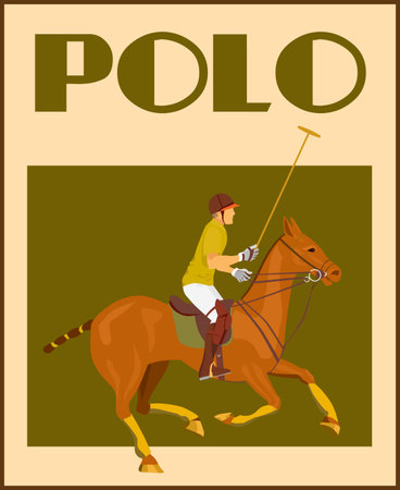 Sport polo club player in helmet with mallet on horseback poster vector illustrationのイラスト素材