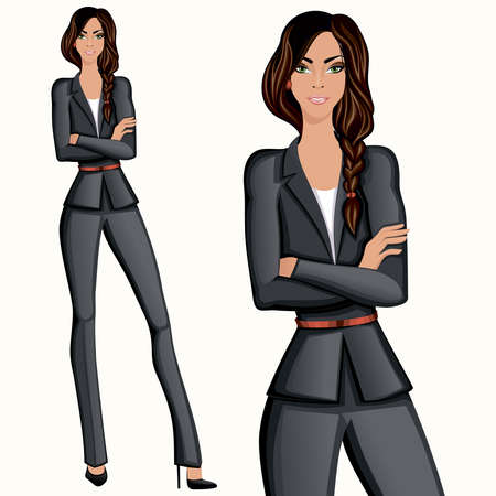 Business style confident attractive professional standing businesswoman vector illustrationのイラスト素材