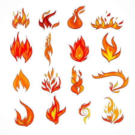 Fire flame burn flare decorative icons set isolated vector illustrationのイラスト素材