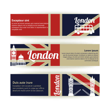 Collection of banners and ribbons with London landmark buildings isolated vector illustrationのイラスト素材