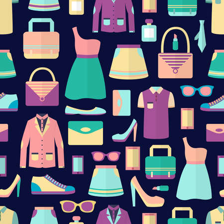 Male and female fashion stylish casual shopping accessory seamless pattern vector illustrationのイラスト素材