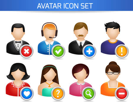 Avatar social networks icons set of forums users profile with options isolated on white vector illustrationのイラスト素材
