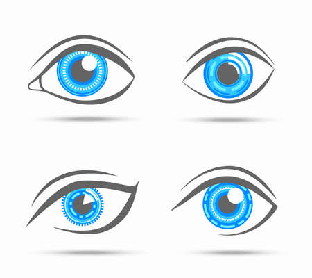 Decorative cyber robot digital look vision optic eyes set isolated vector illustrationのイラスト素材