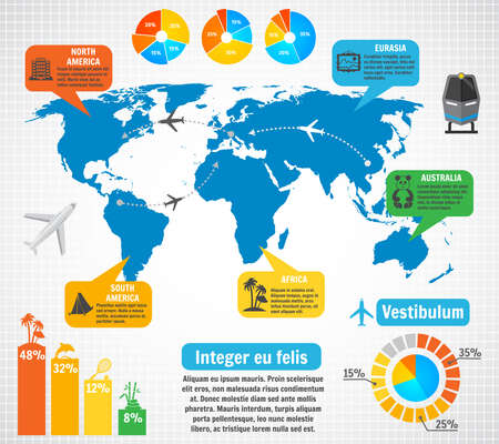 Tourism infographic elements set with world map travel destinations vector illustrationのイラスト素材