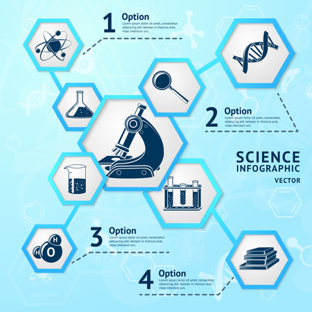 Science research hexagon education laboratory equipment business infographic vector illustrationのイラスト素材