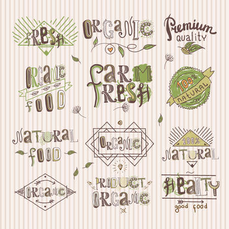 Natural fresh organic premium quality food labels set isolated vector illustrationのイラスト素材