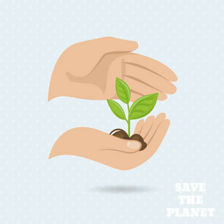 Hands holding plant sprout save the planet earth protect poster vector illustrationのイラスト素材