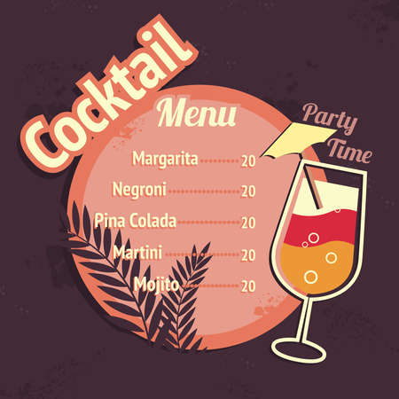 Alcohol cocktails drink restaurant beach cafe menu card template vector illustrationのイラスト素材