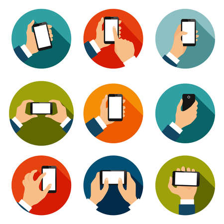 Touch screen hand gestures flat icons set of using mobile interface isolated vector illustrationのイラスト素材