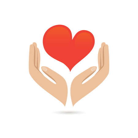Hands holding red heart love care family protect poster vector illustrationのイラスト素材