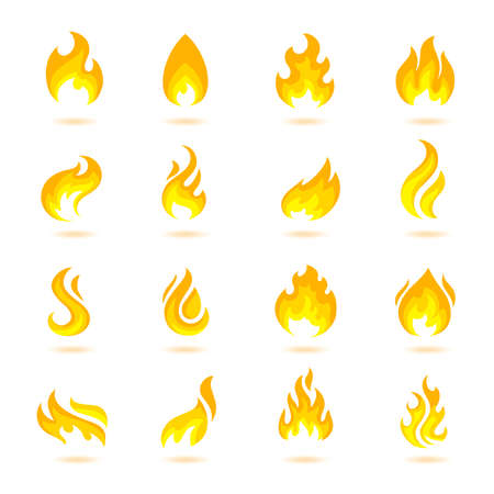 Fire flame burn flare torch hell fiery icons set isolated vector illustrationのイラスト素材
