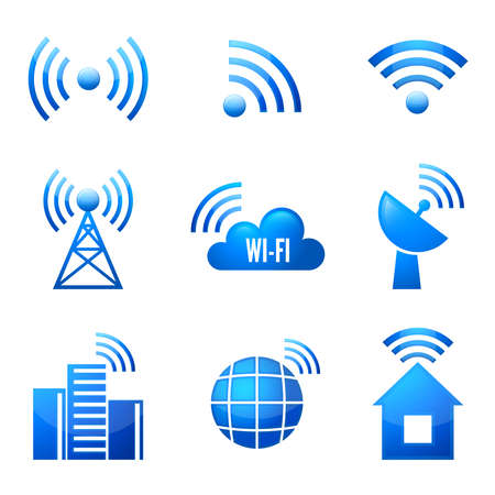 Electronic device wireless internet connection WiFi symbols glossy icons or stickers set isolated vector illustrationのイラスト素材