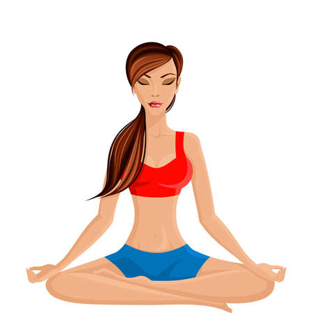 Young sexy slim woman practicing yoga in half lotus seated pose vector illustrationのイラスト素材