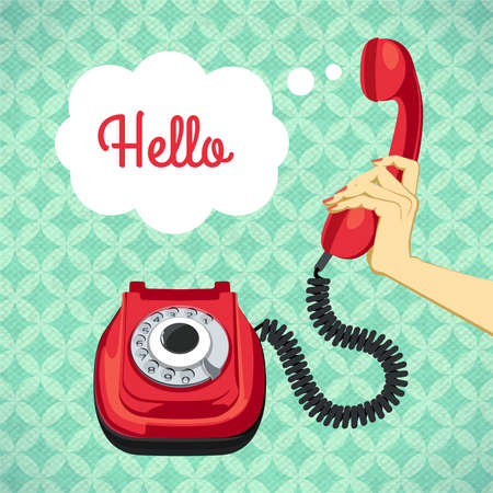 Hand holding old telephone retro poster vector illustrationのイラスト素材