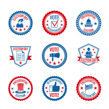 Government and presidential elections and voting labels set with capitol building person symbols isolated vector illustrationのイラスト素材