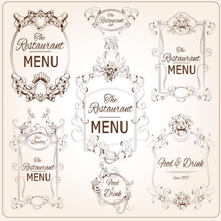 Elegant floral calligraphy retro style restaurant menu labels vector illustrationのイラスト素材